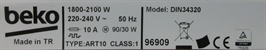 BEKO DIN34320 BEKO DIN34320