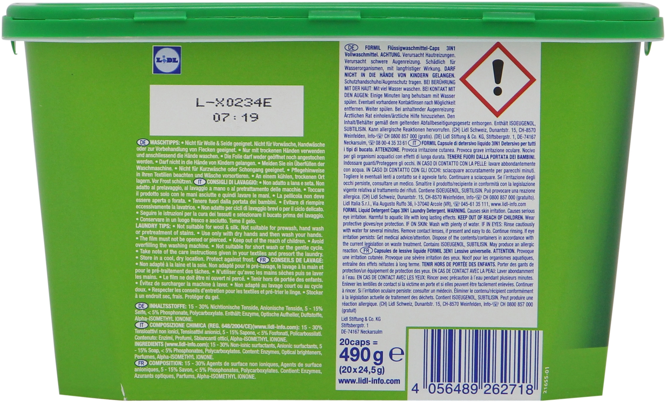 FORMIL (LIDL) DETERSIVO LAVATRICE PODS 3IN1