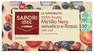 CONAD LE SPREMUTE 100% FRUTTA MIRTILLO NERO SELVATICO E ROSSO CON UVA