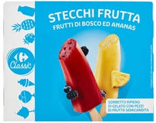 CARREFOUR SORBETTI -3 CON PEZZETTI DI ANANAS E 3 CON FRUTTI DI BOSCO (GUSTO FRUTTI DI BOSCO)
