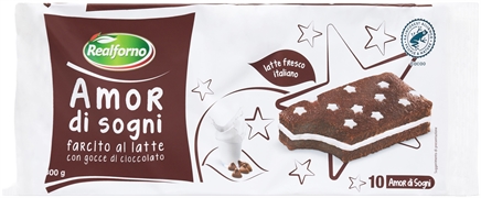 REALFORNO (LIDL) AMOR DI SOGNI MERENDINA AL CACAO FARICA CON CREMA AL LATTE CON GOCCE DI CIOCCOLATO