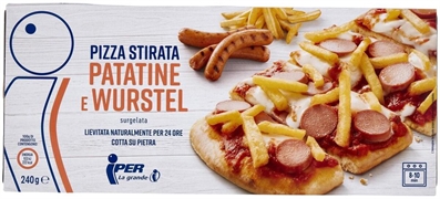 IPER LA GRANDE I Pizza stirata patatine e wurstel